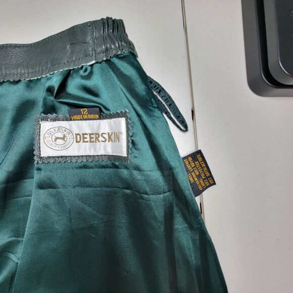 Vintage Skirt M Leather Deerskin Quality Olive Green Mini Elastic Side Waist - Picture 10 of 17